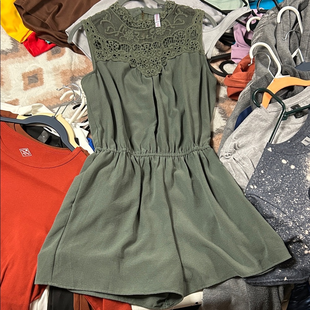 Xhilaration Olive Green Lace Romper